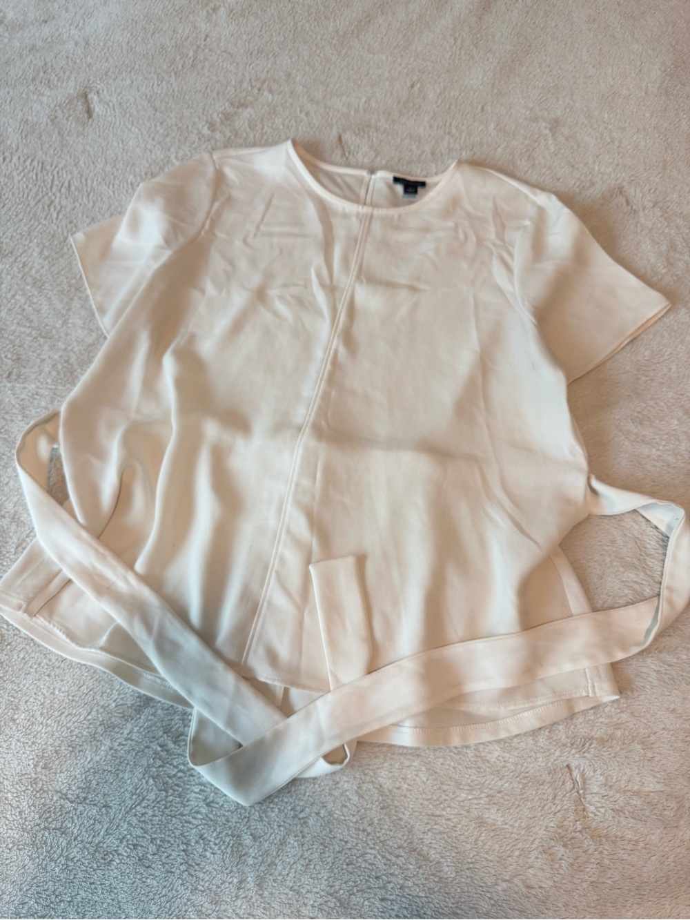 Ann Taylor Cream Short Sleeve Tie-Waist Blouse